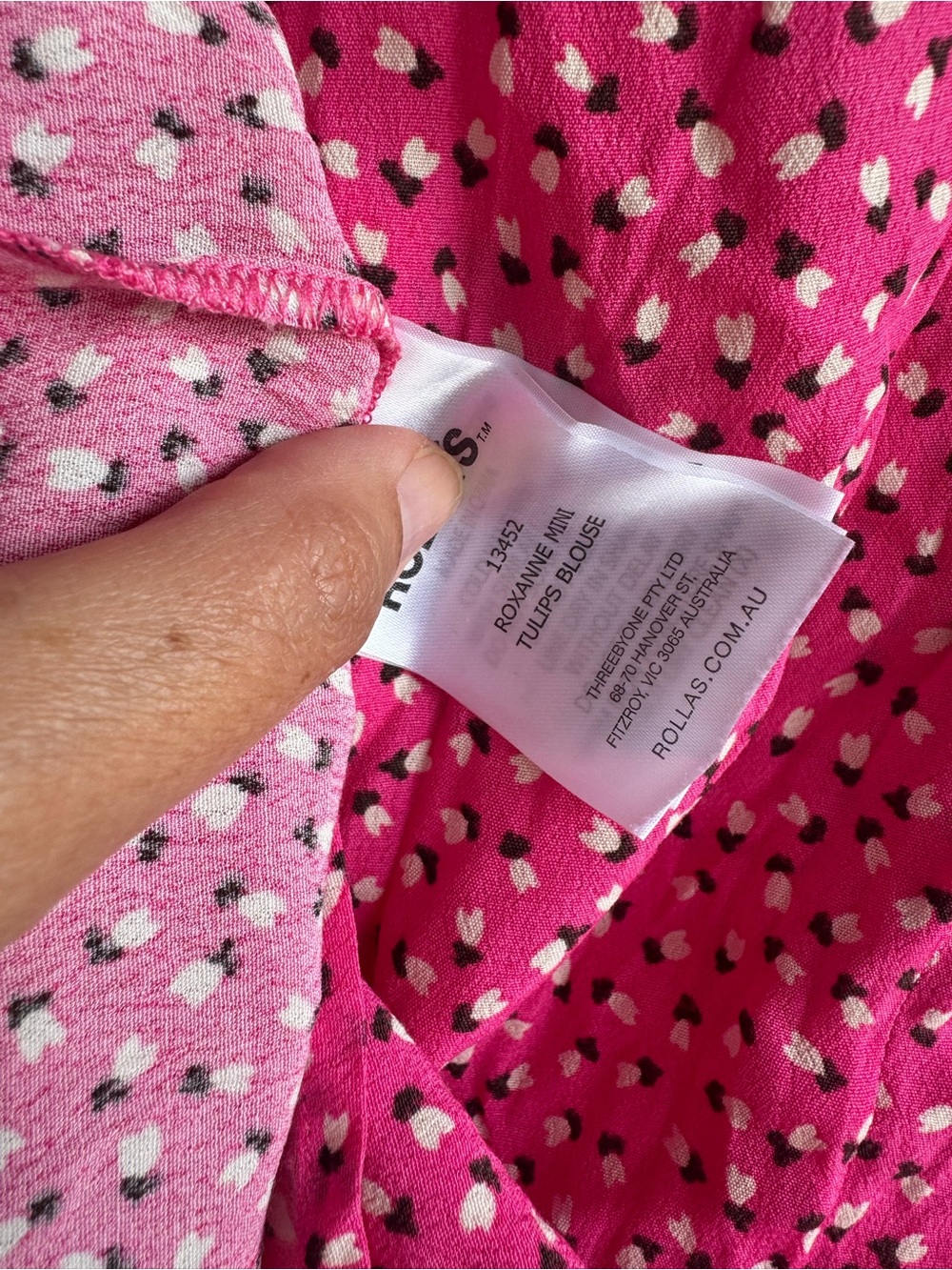Rolla’s Roxanne Mini Tulips Blouse Medium Hot Pink Floral Feminine Boho 90s Y2K - Picture 7 of 9